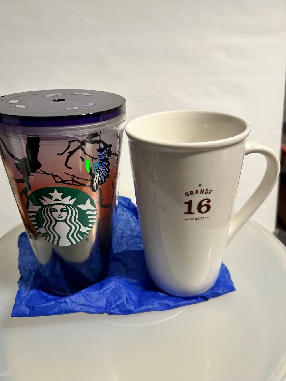 Starbucks Iridescent Purple & Blue Cold Cup with White Grande 16 Mug